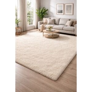 LOCHAS Ultra Soft Area Rug 8x10 Cream Plush Shag Carpet Non Slip New Sealed